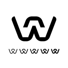 Letter W, digital alphabet cyber font, including set of five different letters, vector illustration 10EPS