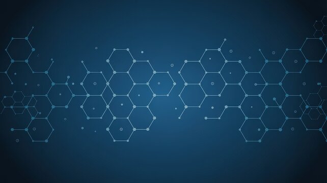 Abstract scientific molecular structure on a dark blue background, representing data and innovation
