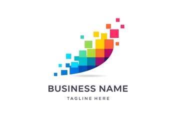 Abstract business logo with pixel inspired blocks,flat vector White background 