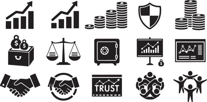 Finance and business icon set solid black