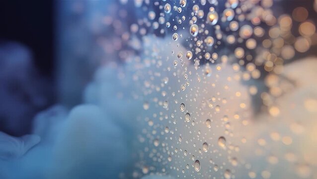 Close-Up of Water Droplets on Glass Surface with Soft Bokeh Background