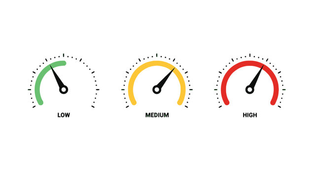 Three gauges show low, medium, and high levels on a white background.