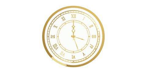 A golden pocket watch displaying the time with roman numerals