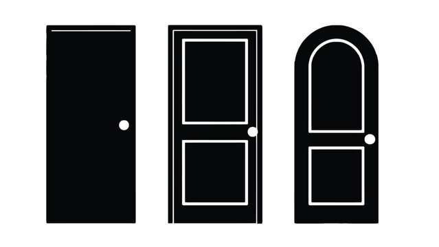 Three black doors with white outlines are shown in a row.