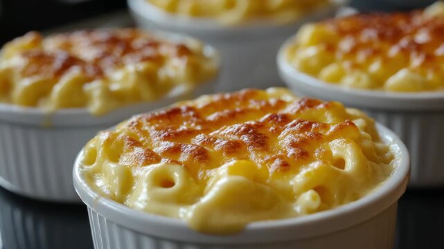 Close-up of cheesy baked dish on table.