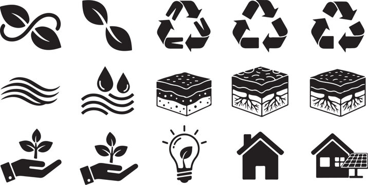 Ecology and sustainability icon set collection