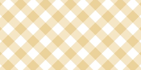 Seamless beige and white gingham check pattern background. Classic diagonal plaid texture for fabric, tablecloth, or wrapping paper design. Minimalist aesthetic picnic style illustration.