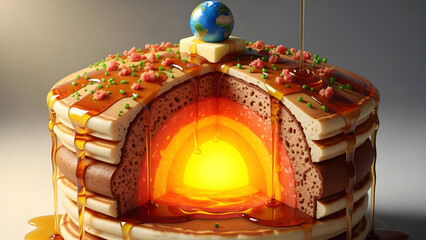 Earth's Core Pancake Layers Delicious Planet Geology Concept.