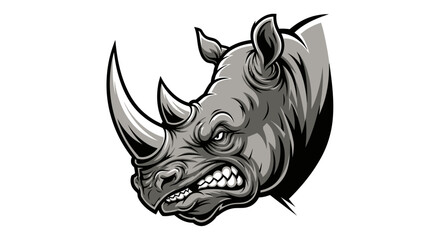 Black and White Rhino Head Illustration.