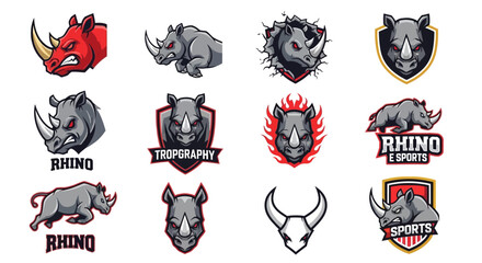 Collection of Rhinoceros Cartoon Mascot Logos.