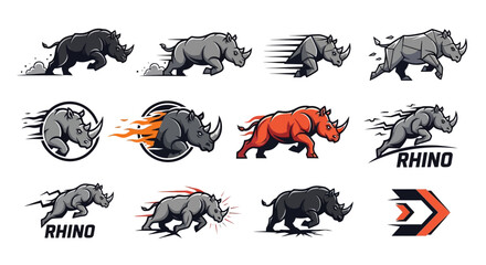 Various Rhino Illustrations in Different Styles.