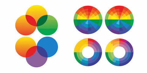 Obraz premium Overlapping colorful circles and color wheel designs showcase vibrant hues
