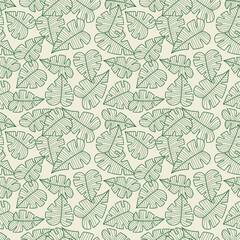 simple line art monstera tropical leaf seamless pattern background