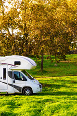 Rv motorhome on nature. Holidays trip.