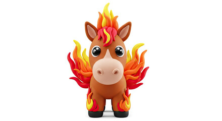 Obraz premium Cute cartoon horse with vibrant fiery mane and tail