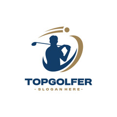 Golf Sports Logo Design Vector. Concept of a golfer swing when hitting the ball.