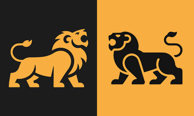 A pair of minimalist roaring lion logos vector design