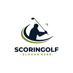 Golf Sports Logo Design Vector. Concept of a golfer swing when hitting the ball.
