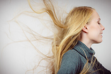Girl with blowing long hair