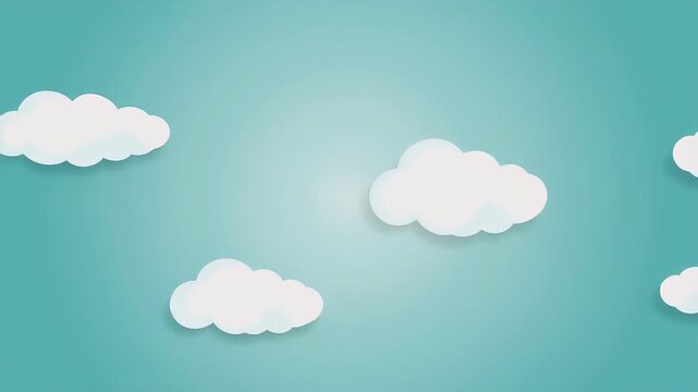 Light and airy paper cut-out style clouds float peacefully across a vibrant turquoise sky, creating a serene and minimalist backdrop perfect for various design projects and web headers