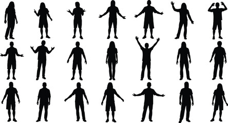 People silhouettes showing various body language gestures and emotions isolated on white background, human interaction, communication poses, and expressive lifestyle concept © Nur-Nobin Creations