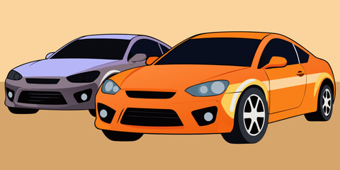Fototapeta premium Two colorful sports cars depicted in a vibrant vector illustration ready for a street race