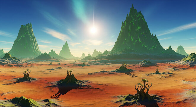 Fantasy sunset in mountains - Powered by Adobe