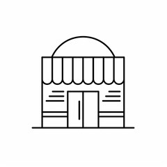 Simple line drawing of a storefront with awning and double doors