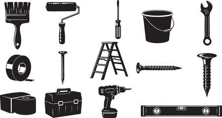 Collection of hardware and construction tools