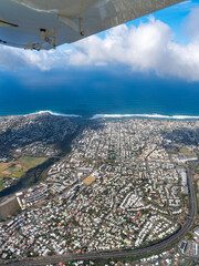 France, aerial view of the city of the city of Saint-Pierre, located on the Reunion Island.