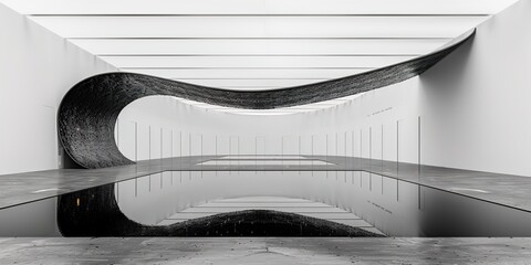 Modern architecture with a large reflective pool and curved design