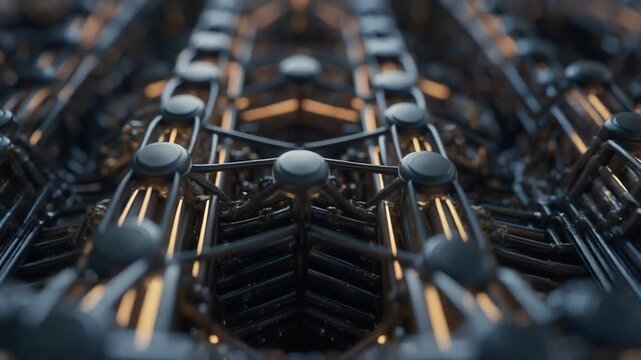 Close up futuristic mechanical robotic components with metallic details.