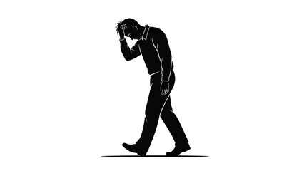 Obraz premium Silhouette of a depressed businessman walking with his hand touching his head in despair