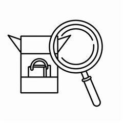 Magnifying glass examining contents of an open cardboard box.