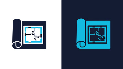 Map puzzle icon set - Blue icon set - Solid icons vector collection - Vector icon set - Line and glyph solid icon set - Icon vector - Flat Design Icon