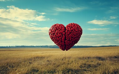 Heartshaped brain in a field Love, logic, balance