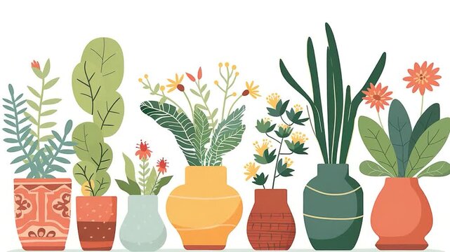 Video A row of potted plants placed on a shelf, providing a touch of greenery to any space