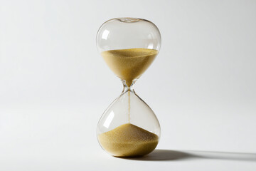 An antique sandglass rests on the beach as the flowing sand measures the passing of time, acting as a retro instrument and countdown timer for a business deadline or future concept