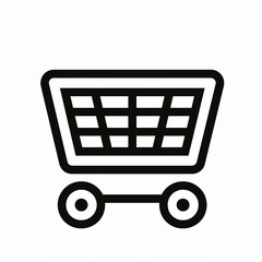 Simple, bold icon of a shopping cart on white background