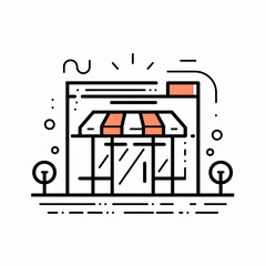 Modern storefront illustration with clean lines and a welcoming awning