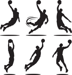 Obraz premium Dynamicbasketballplayersilhouettesinactionposes