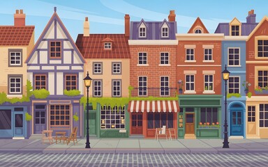 Charming old town vector cartoon landscape