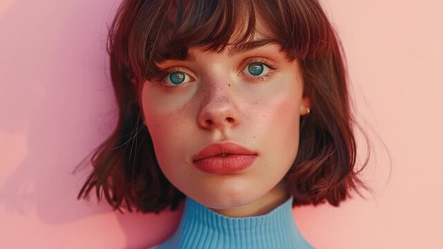 Video Close-up portrait of a person against a bright pink background