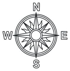 Obraz premium A compass design featuring North, South, East, and West in a clean black outline vector style, ideal for navigation-themed projects