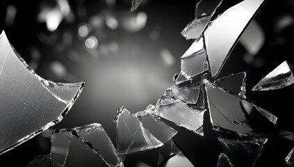 Shattered Reflections in Black and White Glass Fragments