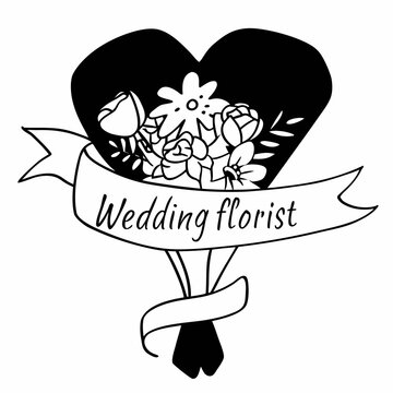 Bouquet Heart With Calligraphy Ribbon  Wedding Flo
