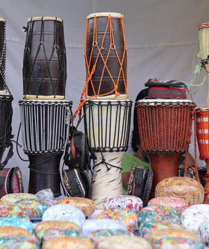 A set of traditional Drum instruments known as Tabla, nagara, mridangam used in classical and modern Hindustani Indian music.