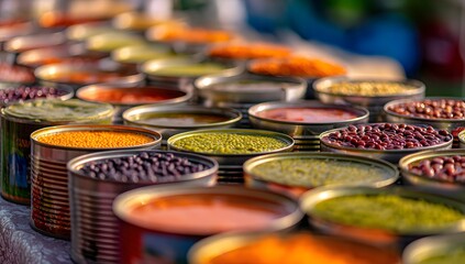 Assorted Cans of Food Close Up