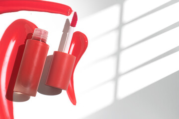 cherry glossy lipgloss gel cosmetic makeup product mockup flat lay, lips for fashion girl