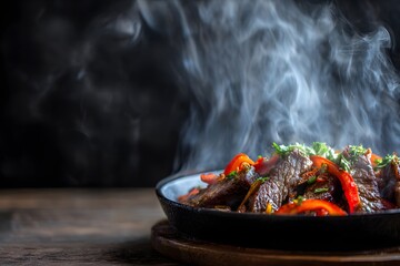 Hot Stir Fry with Vegetables and Plume of Vapor